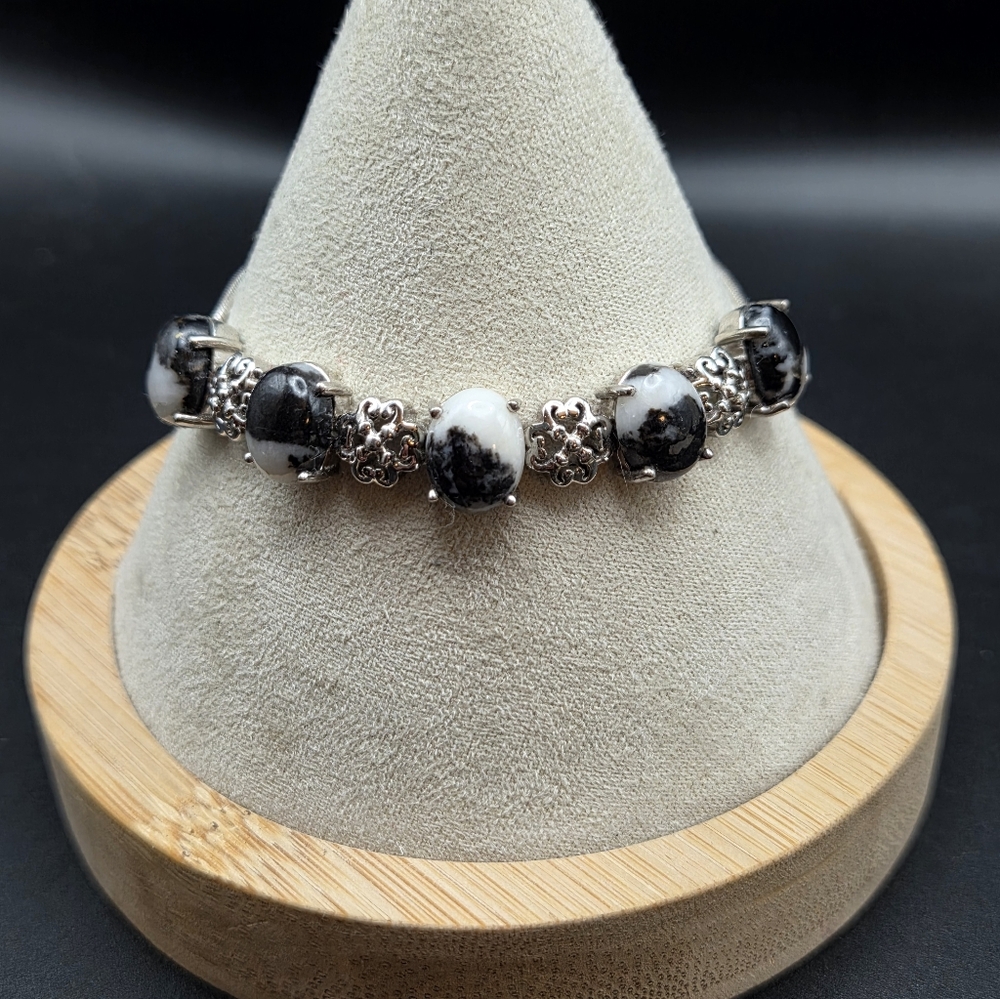 Adjustable Black and White Sterling Silver Bracelet